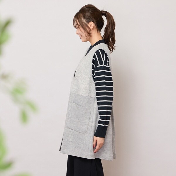 ピサーノ（PISANO）/Vネック・シャギー切り替えニットソージレ ベスト