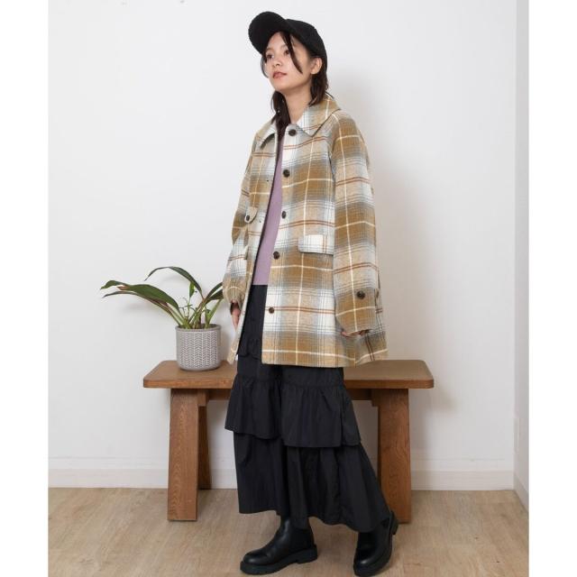 プードゥドゥ POU DOU DOU 冬はアウターでおしゃれを 優しげカラー フェイク ムートン ショート丈 コート M フラノ×キルティングボリュームコート | プードゥドゥ(POU DOU DOU