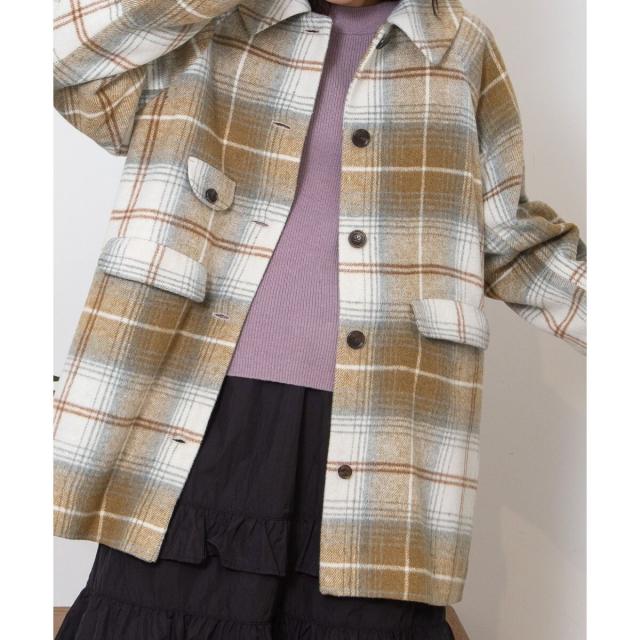 プードゥドゥ POU DOU DOU 冬はアウターでおしゃれを 優しげカラー フェイク ムートン ショート丈 コート M フラノ×キルティングボリュームコート | プードゥドゥ(POU DOU DOU