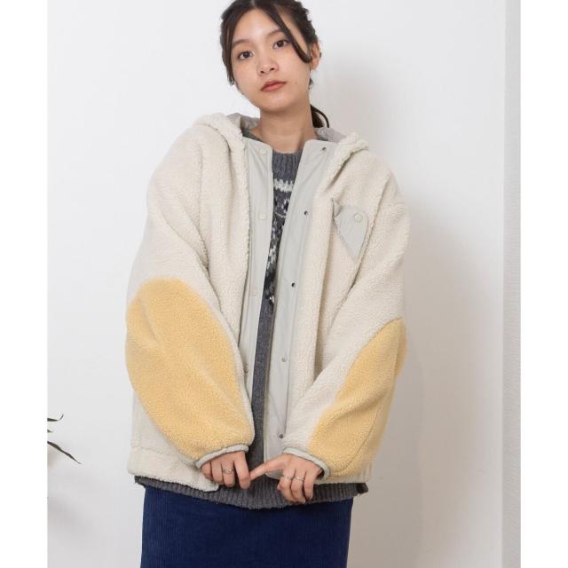 プードゥドゥ（POU DOU DOU）/配色袖フーデッドボアブルゾンの通販はau 