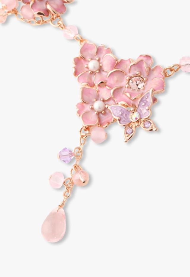 【ANNA SUI 】アナスイ 八重桜モチーフ ネックレス アナ スイ「八重桜×蝶」ネックレス＆ピアス、桜に寄り添う蝶や