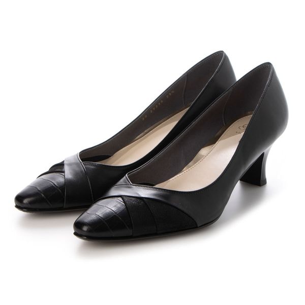 ■美品 Riz raffinee(リズラフィーネ) レザー ショートブーツ ＃23.0cm ブラック レディース リズ・ラフィーネ（Riz raffinee）⁄異素材ポインテッドトゥコンビパンプス