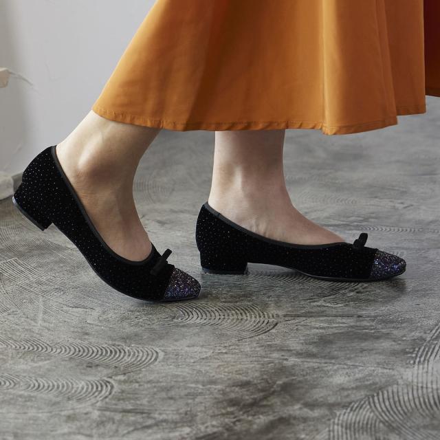 リズ・ラフィーネ（Riz raffinee）/スクエアトゥグリッターバレエシューズ