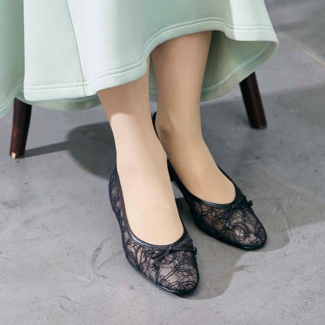 リズ・ラフィーネ（Riz raffinee）/リボン付きレースフラットシューズ