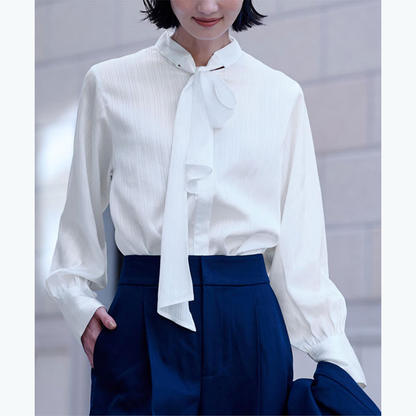 OHGAボウタイブラウス水色ストライプ OHGA BOWTIE BLOUSE ボウタイブラウス ストライプ