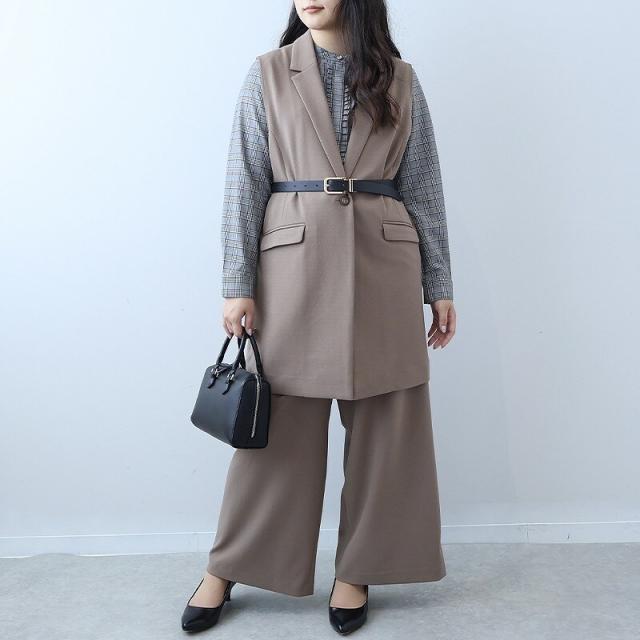 フルールbyミントブリーズ（fleur by mint breeze）/【大きいサイズ】【セットアップ】ふわもちジョーゼットテーラードジレ フルールbyミントブリーズ（fleur by mint breeze）/【大きいサイズ