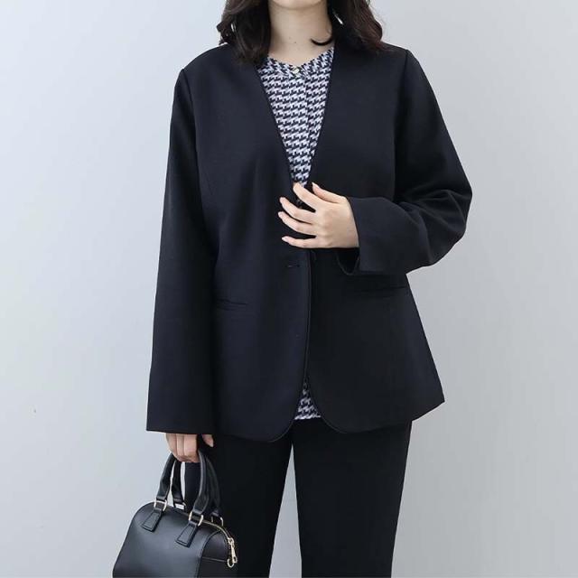 フルールbyミントブリーズ（fleur by mint breeze）/【大きいサイズ】【セットアップ・多機能】ウール調シャークパイピングノーカラー…_5