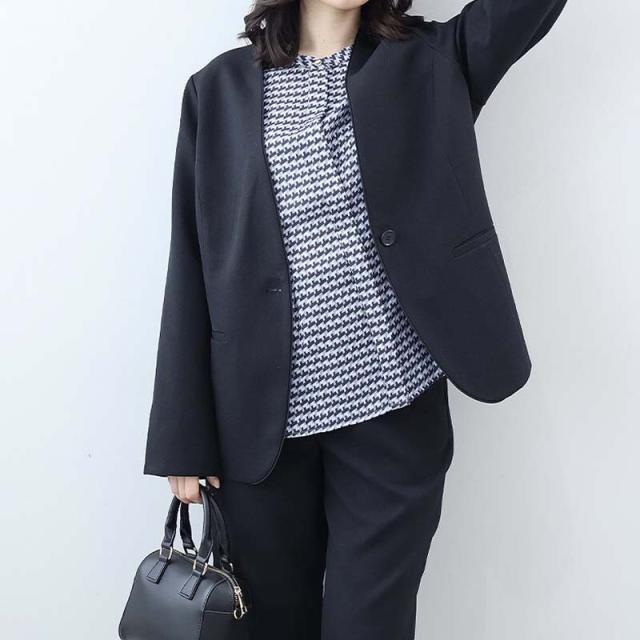 フルールbyミントブリーズ（fleur by mint breeze）/【大きいサイズ】【セットアップ・多機能】ウール調シャークパイピングノーカラー…_6