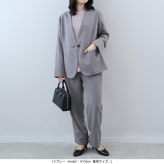 フルールbyミントブリーズ（fleur by mint breeze）/【大きいサイズ】【セットアップ・多機能】ウール調シャークパイピングノーカラー…_8