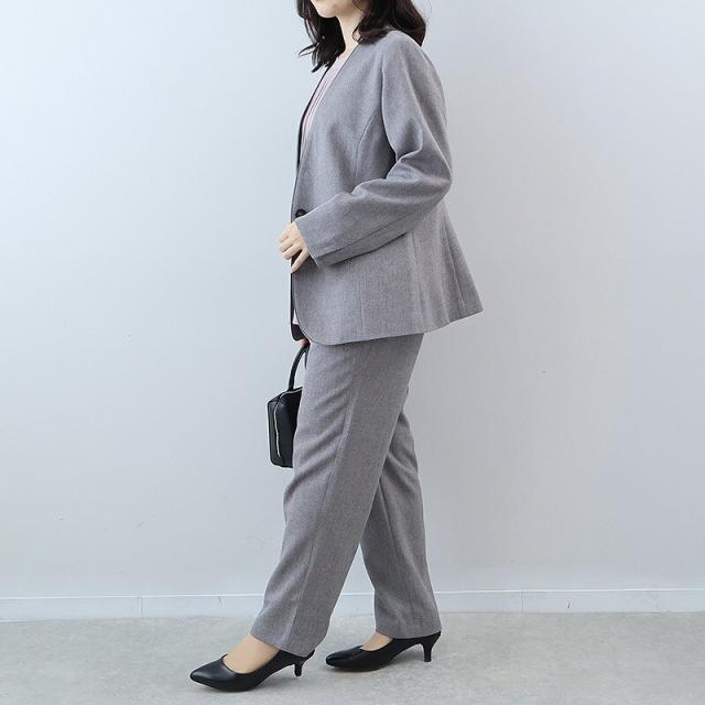 フルールbyミントブリーズ（fleur by mint breeze）/【大きいサイズ】【セットアップ・多機能】ウール調シャークパイピングノーカラー…_9