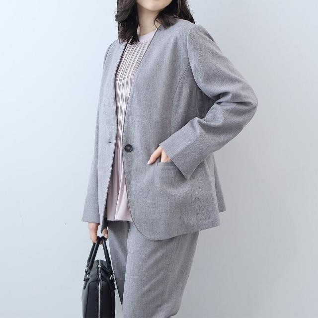 フルールbyミントブリーズ（fleur by mint breeze）/【大きいサイズ】【セットアップ・多機能】ウール調シャークパイピングノーカラー…_11