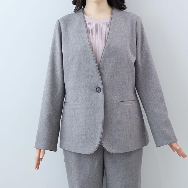フルールbyミントブリーズ（fleur by mint breeze）/【大きいサイズ】【セットアップ・多機能】ウール調シャークパイピングノーカラー…_12
