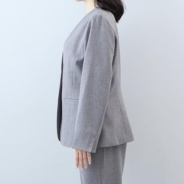 フルールbyミントブリーズ（fleur by mint breeze）/【大きいサイズ】【セットアップ・多機能】ウール調シャークパイピングノーカラー…_13