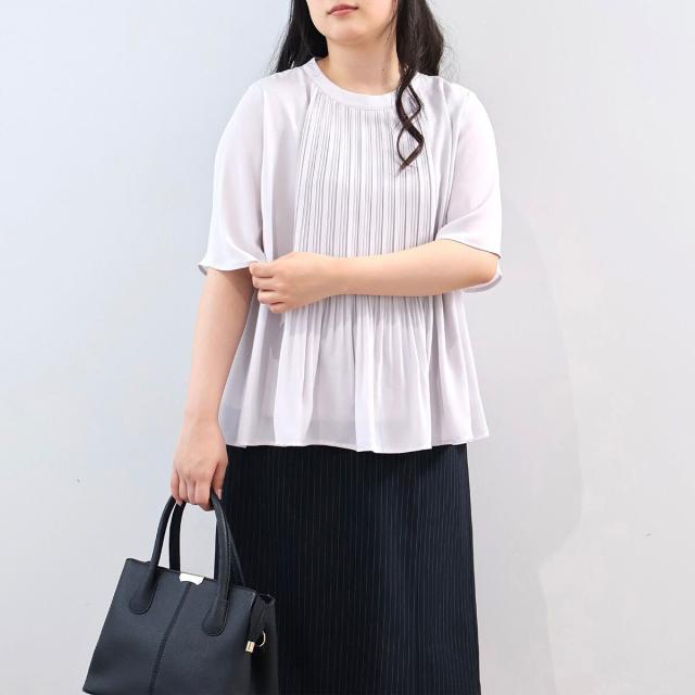 フルールbyミントブリーズ（fleur by mint breeze）/【大きいサイズ】【多機能】さらさらジョーゼットフロントプリーツブラウス_4
