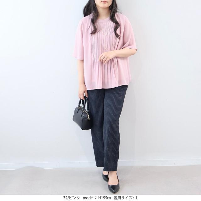 フルールbyミントブリーズ（fleur by mint breeze）/【大きいサイズ】【多機能】さらさらジョーゼットフロントプリーツブラウス_7