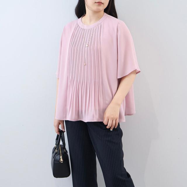 フルールbyミントブリーズ（fleur by mint breeze）/【大きいサイズ】【多機能】さらさらジョーゼットフロントプリーツブラウス_8