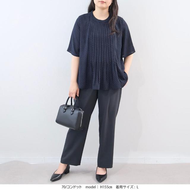 フルールbyミントブリーズ（fleur by mint breeze）/【大きいサイズ】【多機能】さらさらジョーゼットフロントプリーツブラウス_9