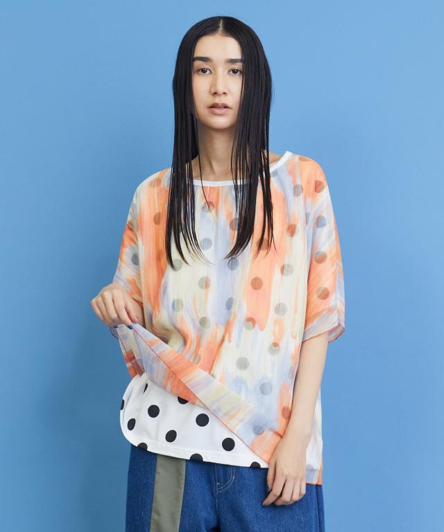 フラボア（FRAPBOIS）/シアーマーブル柄　ドッキングカットソー