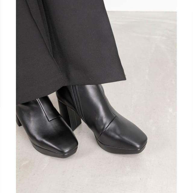 ランダ（RANDA）/【22．5−25．5】ストレッチ チャンキーヒールショートブーツ_5