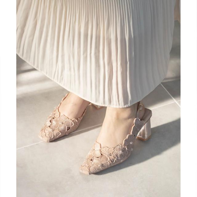 【美品】RANDA パンプス ランダ RANDA ギャザーバックストラップパンプス （GREEN