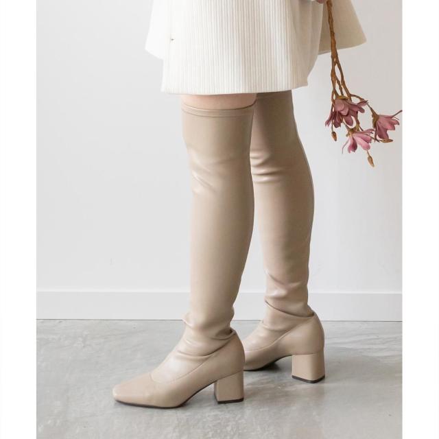 【美品】RANDA ニーハイ ブーツ ロング ブーツ ヒール 美脚 ランダ RANDA 晴雨兼用 ストレッチニーハイブーツ （BLACK