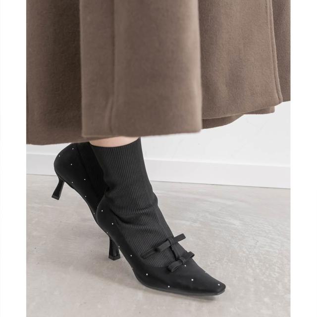 ランダ（RANDA）/【22．5−25．5】ミニリボンニットドッキングブーツの