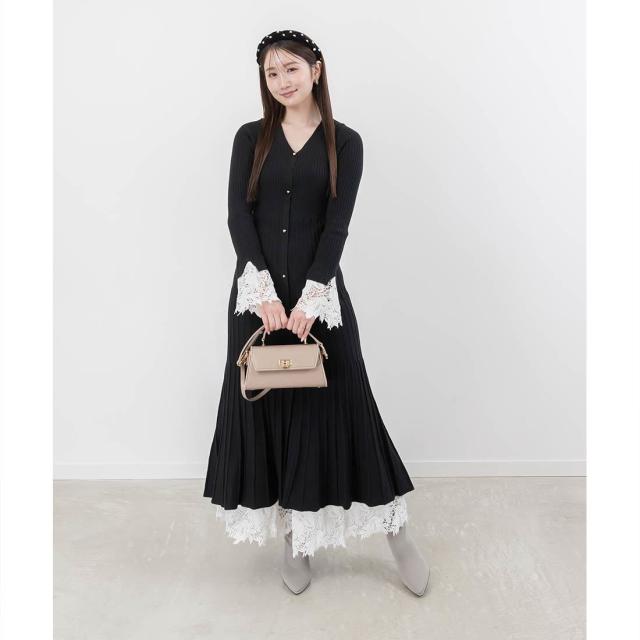 ランダ（RANDA）/＜24秋冬新作＞【選べる丈感】レースドッキングフロント釦ニットワンピース