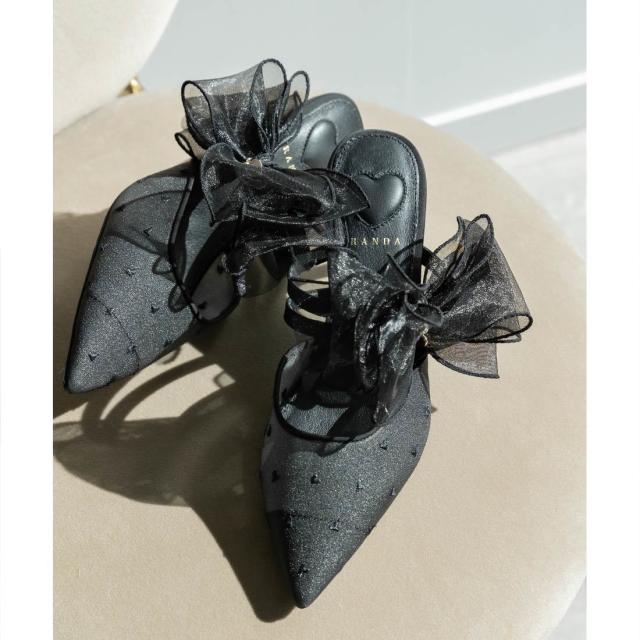 RANDA シフォンリボンハートミュール パンプス HEART COLLECTION】シフォンリボンハートミュールパンプスRANDA