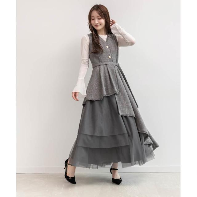 売り切り最終値下げ【RANDA】25ssチュールレイヤードジャケットワンピース 売り切り最終値下げ【RANDA】25ssチュールレイヤードジャケット