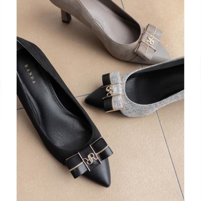 ランダ（RANDA）/＜25秋冬新作＞【22−25．5】【走れる美脚パンプス】コンビマテリアルリボンフィットパンプス