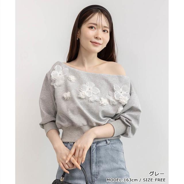 ランダ（RANDA）/＜25秋冬新作＞フラワーオフショルスウェットの