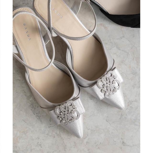 ランダ（RANDA）/＜25秋冬新作＞【22．5−25．5】ビジューモノグラムパーツストラップパンプス