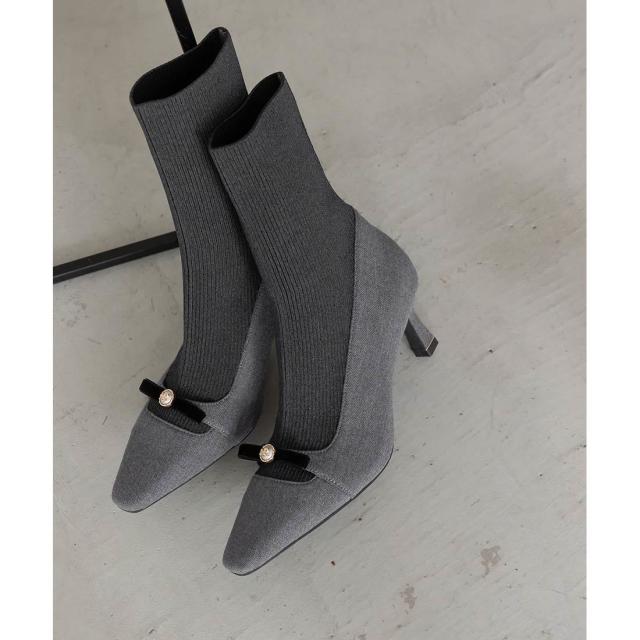 ランダ（RANDA）/＜25秋冬新作＞【22．5−25．5】パールリボンニットドッキングブーツ