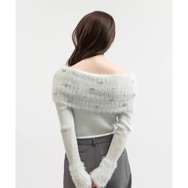 ランダ（RANDA）/＜25秋冬新作＞ビジューシャギーオフショルダーニット