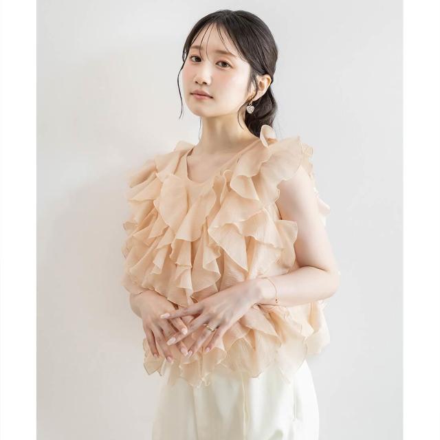 【NEW】ランダ（RANDA）/＜26春夏新作＞シアーラッフルノースリーブブラウス