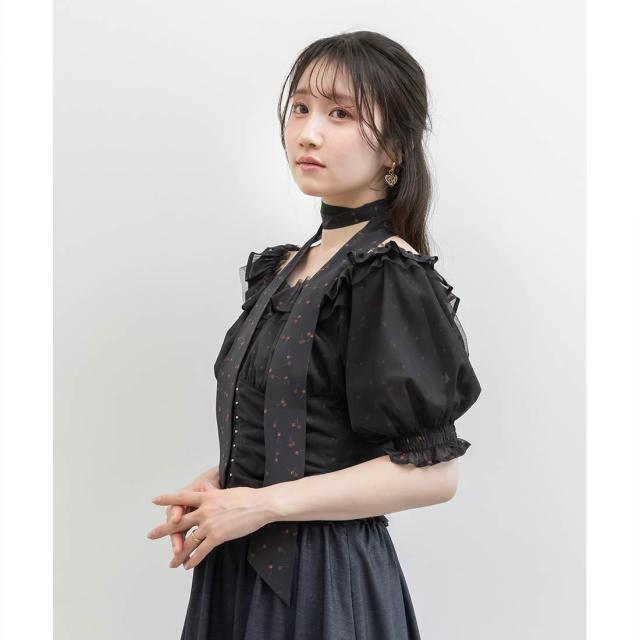 【NEW】ランダ（RANDA）/＜26春夏新作＞【Cherry＆Strawberry】チェリープリントフリルクロップドブラウス_16