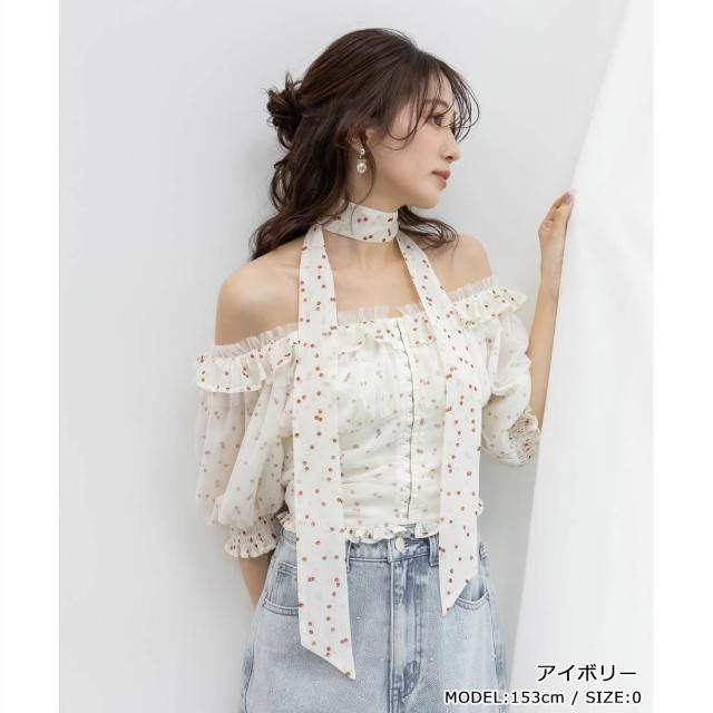 【NEW】ランダ（RANDA）/＜26春夏新作＞【Cherry＆Strawberry】チェリープリントフリルクロップドブラウス_3