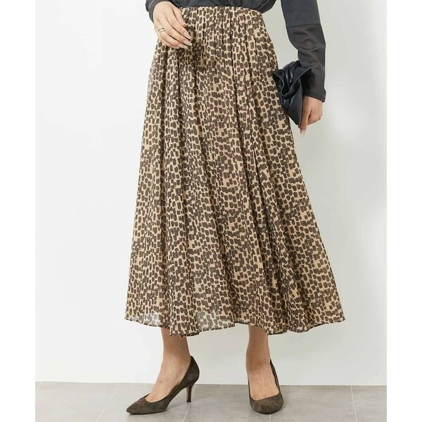 ミッシェルクラン（MICHEL ）/レオパードプリントタックフレアースカート(オリジナルプリント)