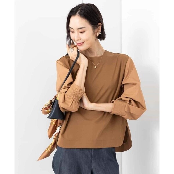 ミッシェルクラン（MICHEL ）/シャツスリーブドッキングカットソー(ホワイト・キャメル)