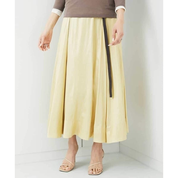 ミッシェルクラン（MICHEL ）/レザーライクサテンフレアスカート