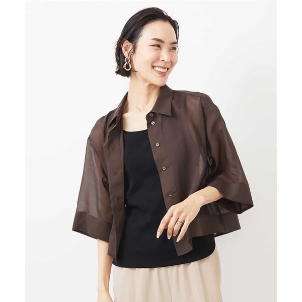 ミッシェルクラン（MICHEL ）/ボックスシルエットハーフスリーブシアーシャツ