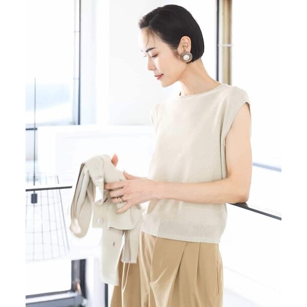 ミッシェルクラン（MICHEL ）/[アンサンブル対応]スパンコールフレンチスリーブニット