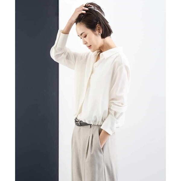 ミッシェルクラン（MICHEL KLEIN）/シアータッチ ドローストリングシャツブラウス