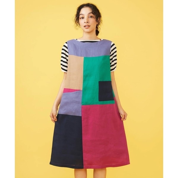 ホコモモラ（JOCOMOMOLA）/Lino colorido パッチワーク配色ワンピース
