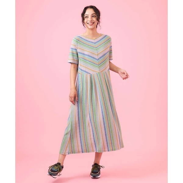 ホコモモラ（JOCOMOMOLA）/ギザギザボーダー ウエスト切り替えワンピースの通販は