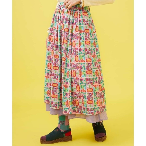 ホコモモラ（JOCOMOMOLA）/Morado ciruela プリントギャザースカート