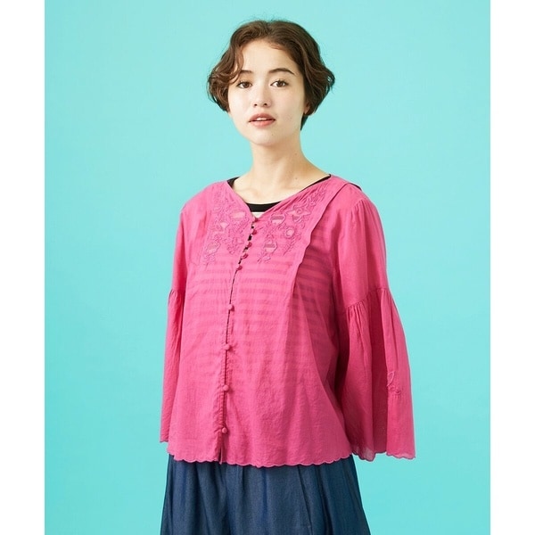 ホコモモラ（JOCOMOMOLA）/フラワーメッシュアップリケブラウス