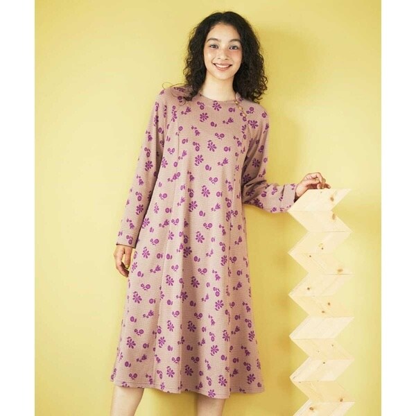 タグ付き　ホコモモラ ロングワンピース　花　花柄　柄　秋　冬　ワンピース Azul oceano フラワープリントワンピース(ワンピース) | Jocomomola