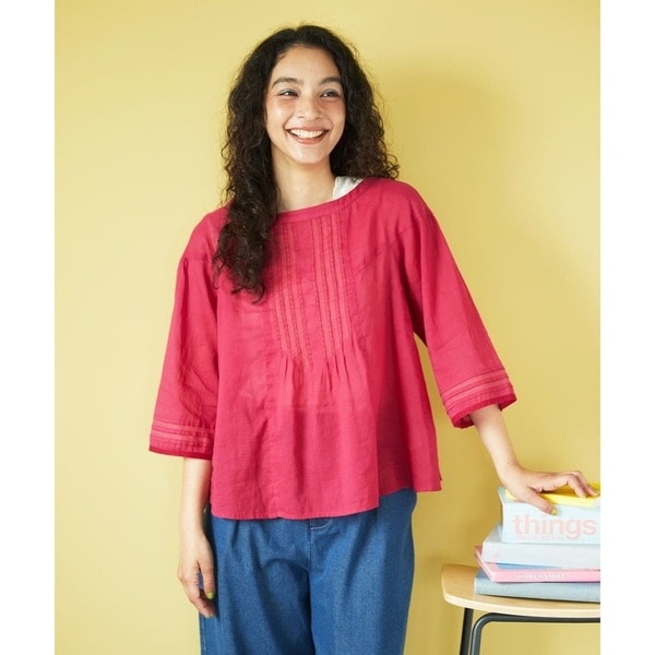 ホコモモラ（JOCOMOMOLA）/Temblar 配色ステッチピンタックブラウス