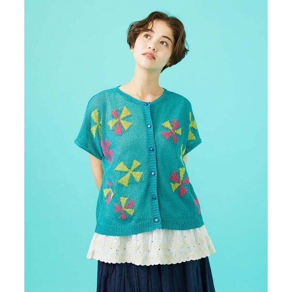 ホコモモラ（JOCOMOMOLA）/Bailar 和紙混フレンチスリーブカーディガン